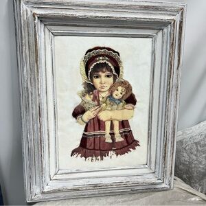 Vintage finished cross stitch hand embroidered framed